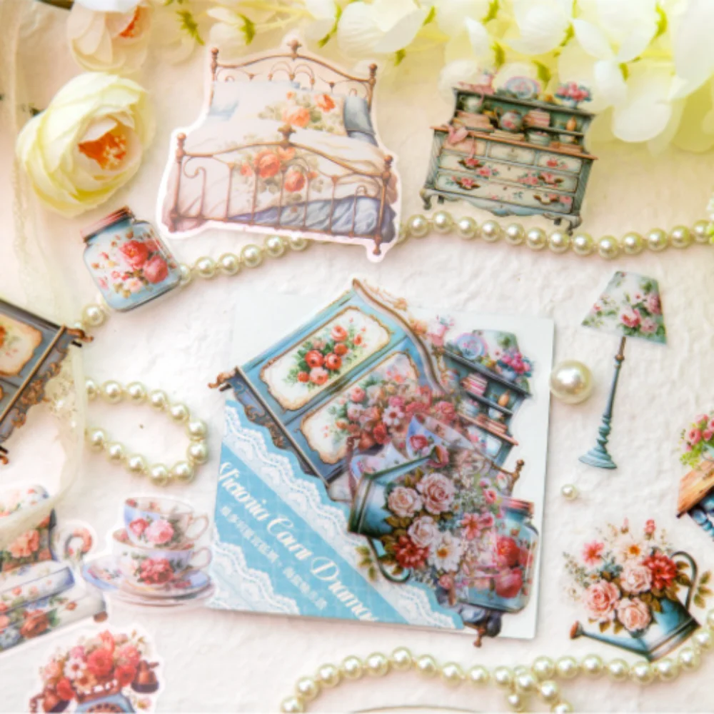 6Styles each20pcs Victoria Series Stickers Vintage Colorful Vintage Stickers Card Making Creative Flowers Stickers Diary