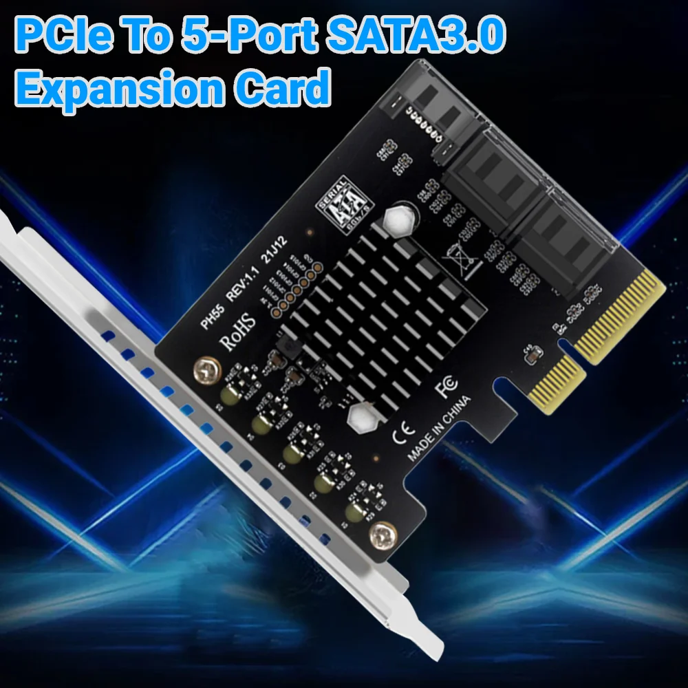 

PCI-E SATA 3.0 Controller Card Jmb585 Chip PCIe X4 To SATA3.0 Expansion Adapter Card Supports Cascaded Trim for Desktop PC