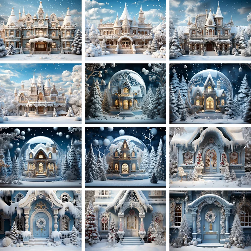 

Winter House Castle Backdrop Log Cabin In The Forest Christmas Decoration Background Professional Photography Booth Studio Props