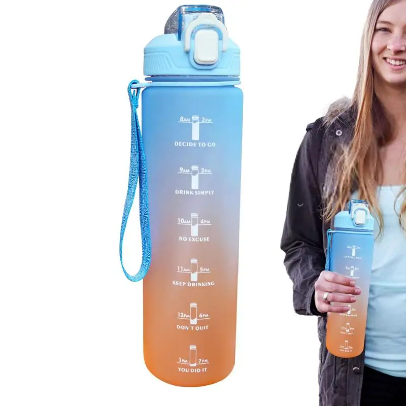 1 Liter Water Bottle Drinking Bottle Sports Water Bottle With Time Marker And Straw Portable Reusable Cups Leakproof