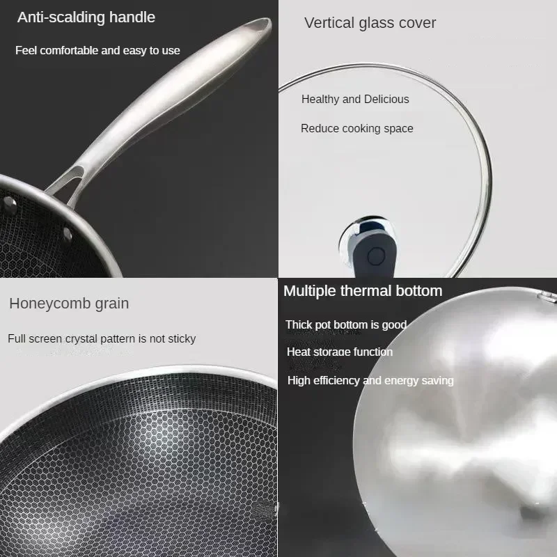 

Frying Pan Stainless Steel Honeycomb Frying Pan Non Stick Pan Non-coated Wok Steak Pancake Cookware Pans Kitchen Accessories