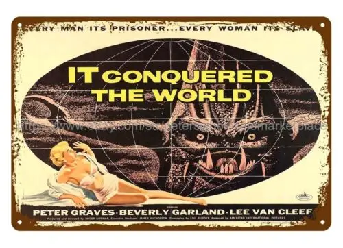 1956 IT CONQUERED THE WORLD MOVIE POSTER metal tin sign plaque wall accents