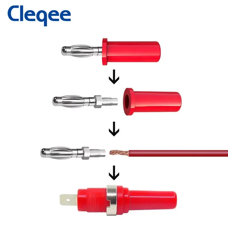 Cleqee 10pcs P3001P 4mm Copper Banana Plug Stackable Jack Welded Type for Speaker Test Probes Connectors