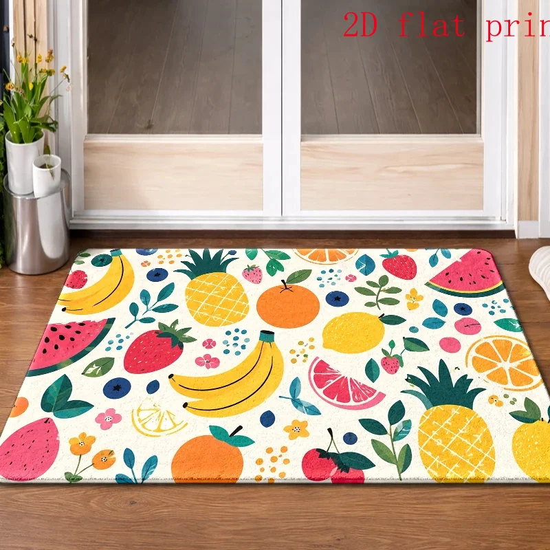 Colorful Fruit Print Flannel Floor Mat Suitable for Indoor Use - Soft Suitable, Bathroom, Living Room Carpet, Door Mat, Balcony, Entryway, Suitable for Bedroom