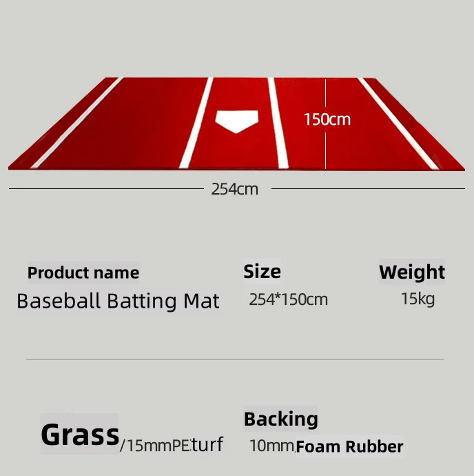 305*90cm PE Portable Softball Hitting Mat Turf Heavy Duty Baseball Training Batting Mat 5/8/10mm Artificial Easy Durable Outdoor