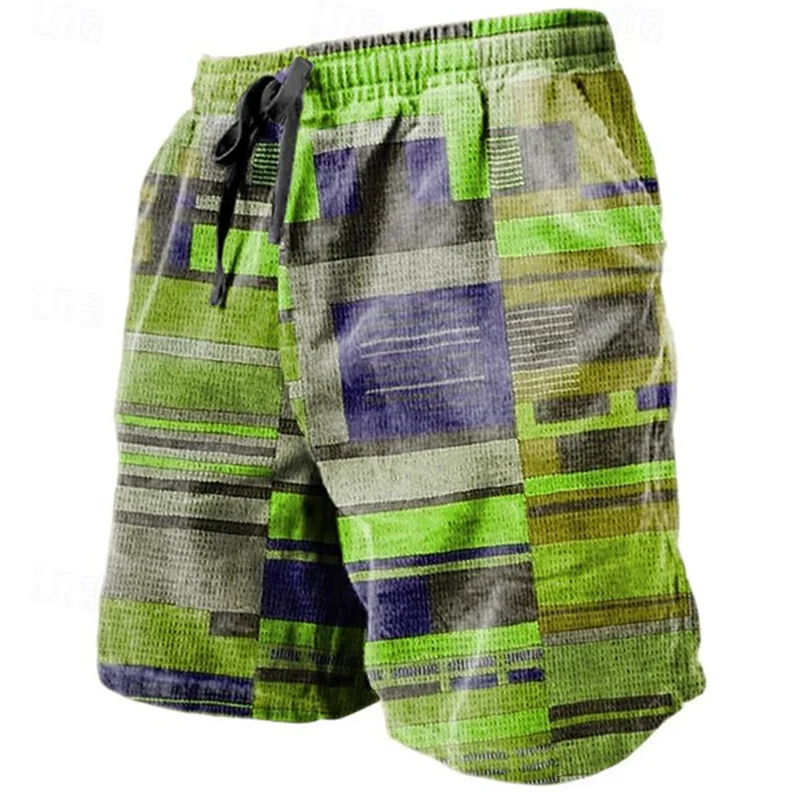 

Vintage Patchwork Pattern Beach Short For Men Fashion Casual Summer 3D Fake Cloth Printed Short Pants Loose Street Swim Trunks