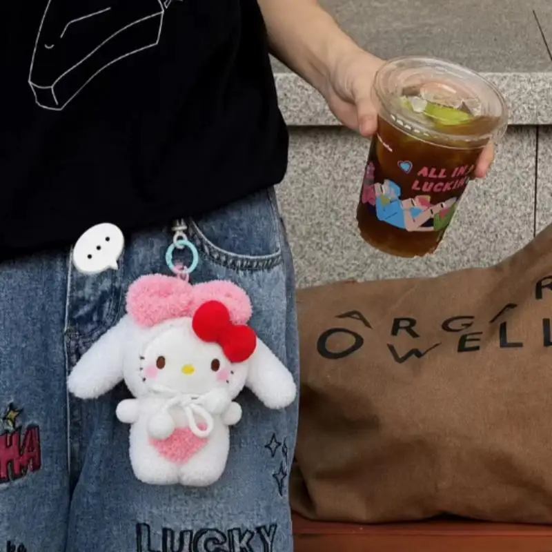 Autêntico, com etiqueta, boneca de pelúcia macia em formato de coelhinho Hello Kitty, mochila, cinto, ornamento pendurável de dupla utilização, presente para festivais.