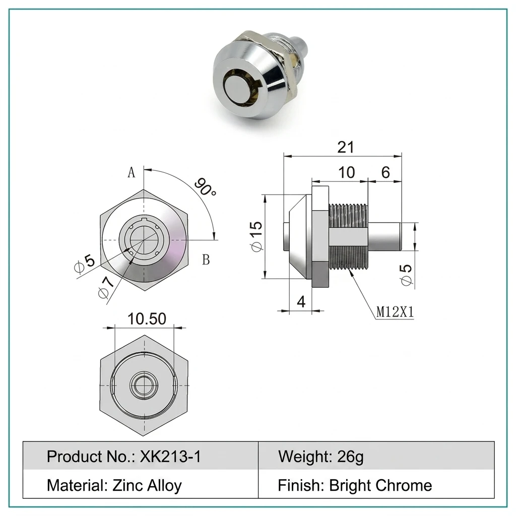 Homeowner Mini Drawer Lock Anti-Theft Zinc Alloy Cabinet Latch Secure Spring Loaded Push Button Lock for Office Storage