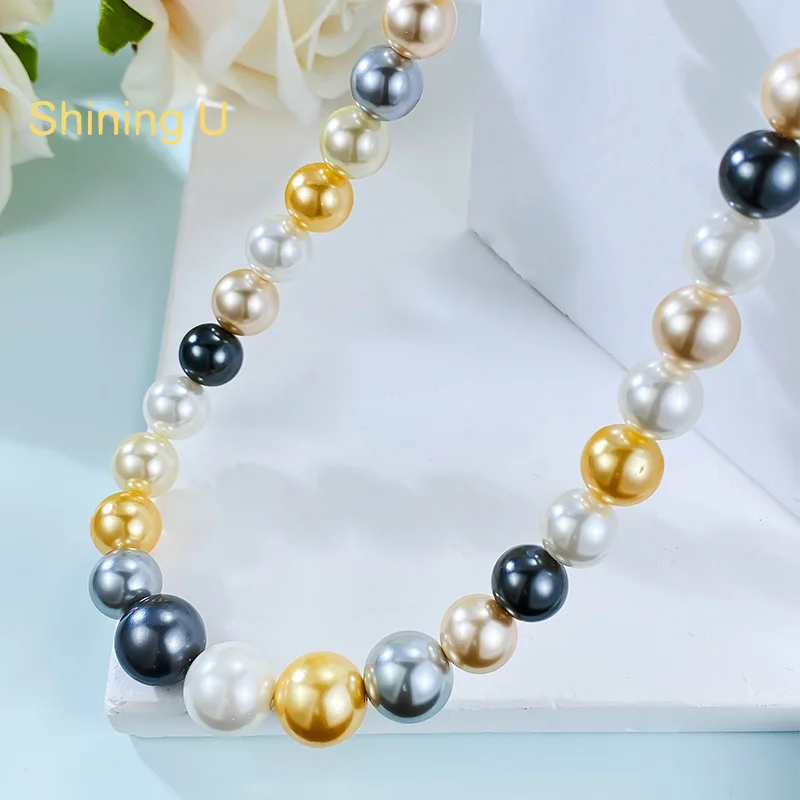 

Shining U Multi Color Round Pearl Necklace for Women Fine Jewelry Gift