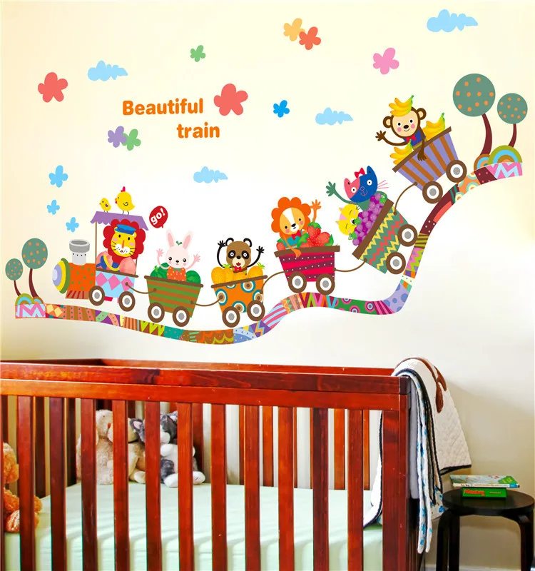 

Cartoon Cute Circus Animals Train Wall Stickers for Kids room Children Bedroom Nursery Home Decor Kindergarten PVC Wall Decals
