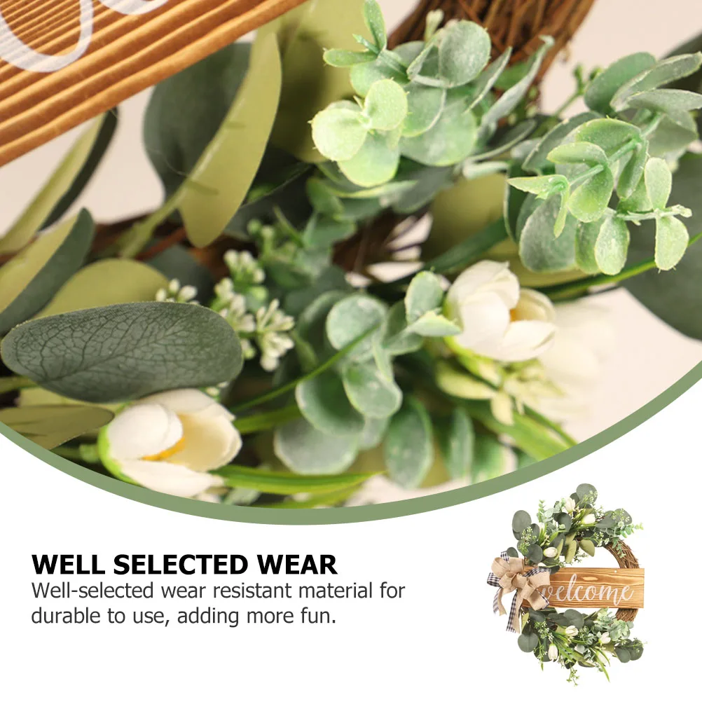 

1Pcs Simulated Green Leaf Wreath Wood Board Natural Door Hanging Decor Artificial Garland Lifelike Scene Ornament