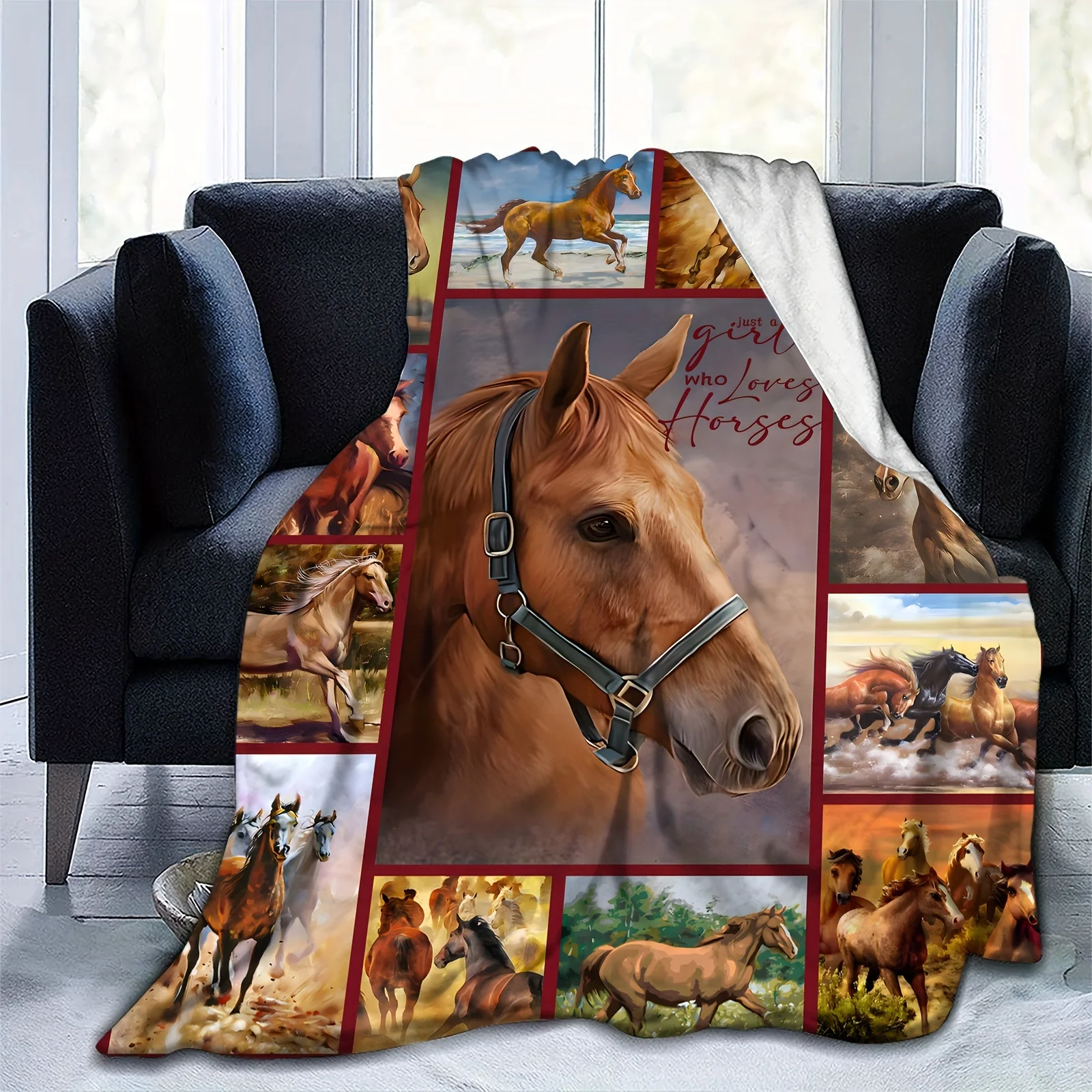 1pc Super Soft Cozy Horse Themed Throw Blanket - Plush Horse Gifts for Girls, Women, Men, and Horse Lovers - Ideal for Sofa