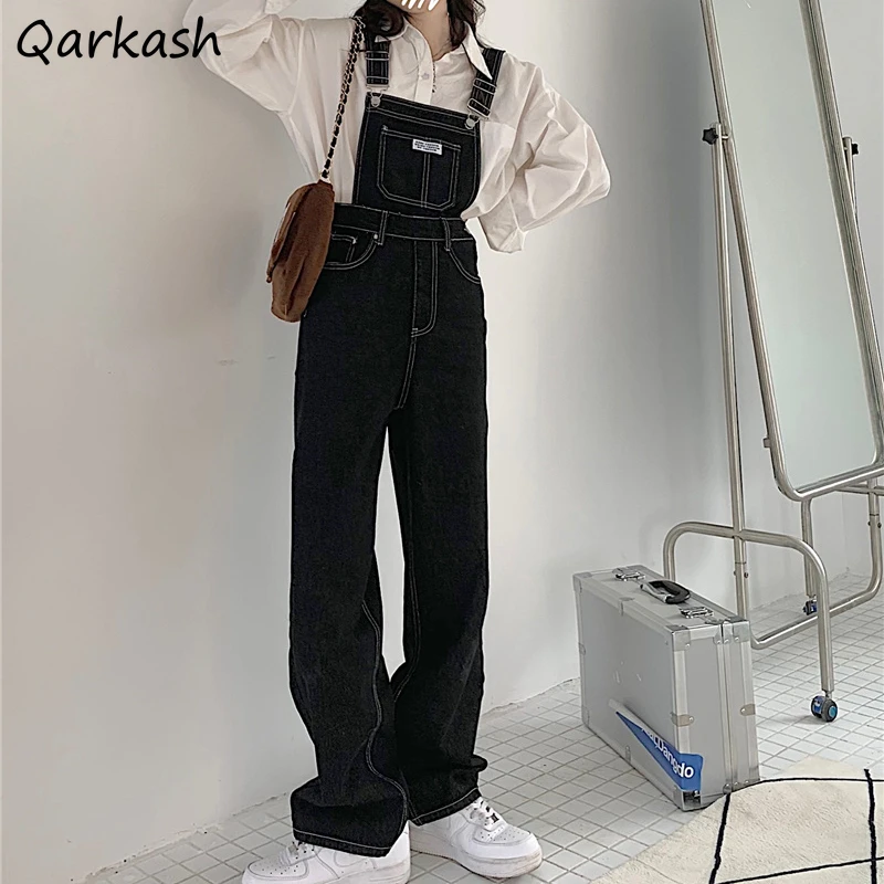 Women Jumpsuits Simple Streetwear S-5XL Wide Leg Straight Denim Leisure Daily All-match Overalls Feminino Ins Korean New Design