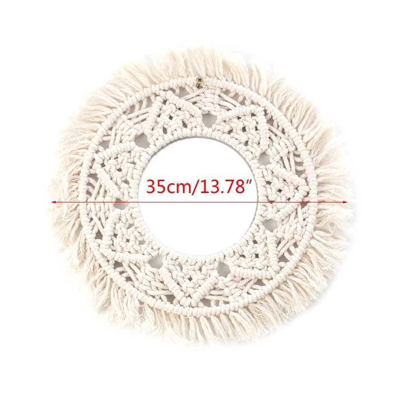 L191 Macrame Make-Up Opknoping Wandspiegel Handgemaakt Tapijt Franje Bohemia Decoratie U2jd