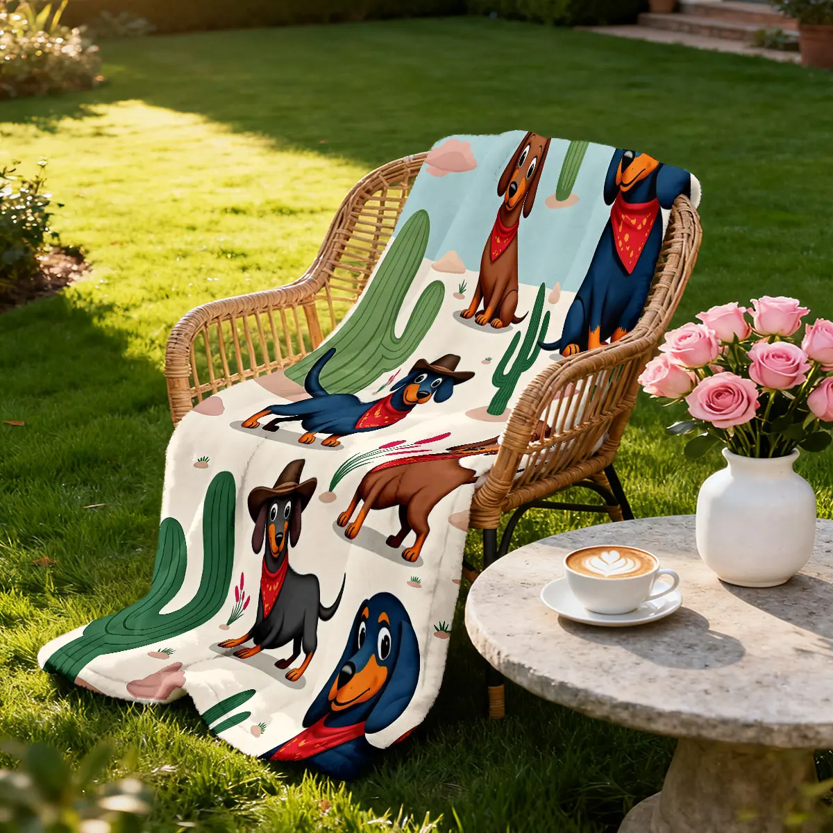 1pc Cartoon Sausage Dog Animal Printed Flannel Blanket In Various Sizes, Soft And Casual Nap Blanket, Machine Washable