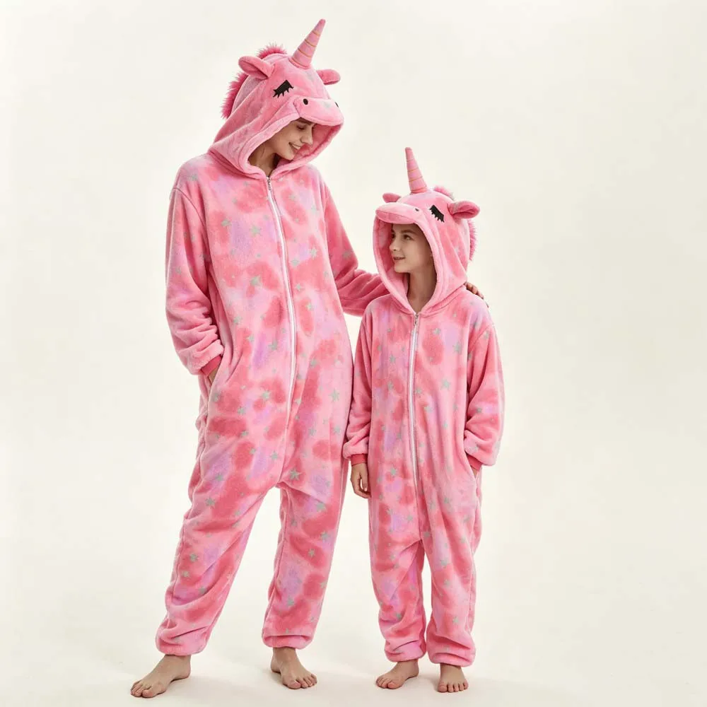 Unicorn Kigurumi Pajamas Winter Warm Flannel One Piece Hooded Jumpsuits Kids Pyjamas Halloween Christmas Cosplay Costume Oneises