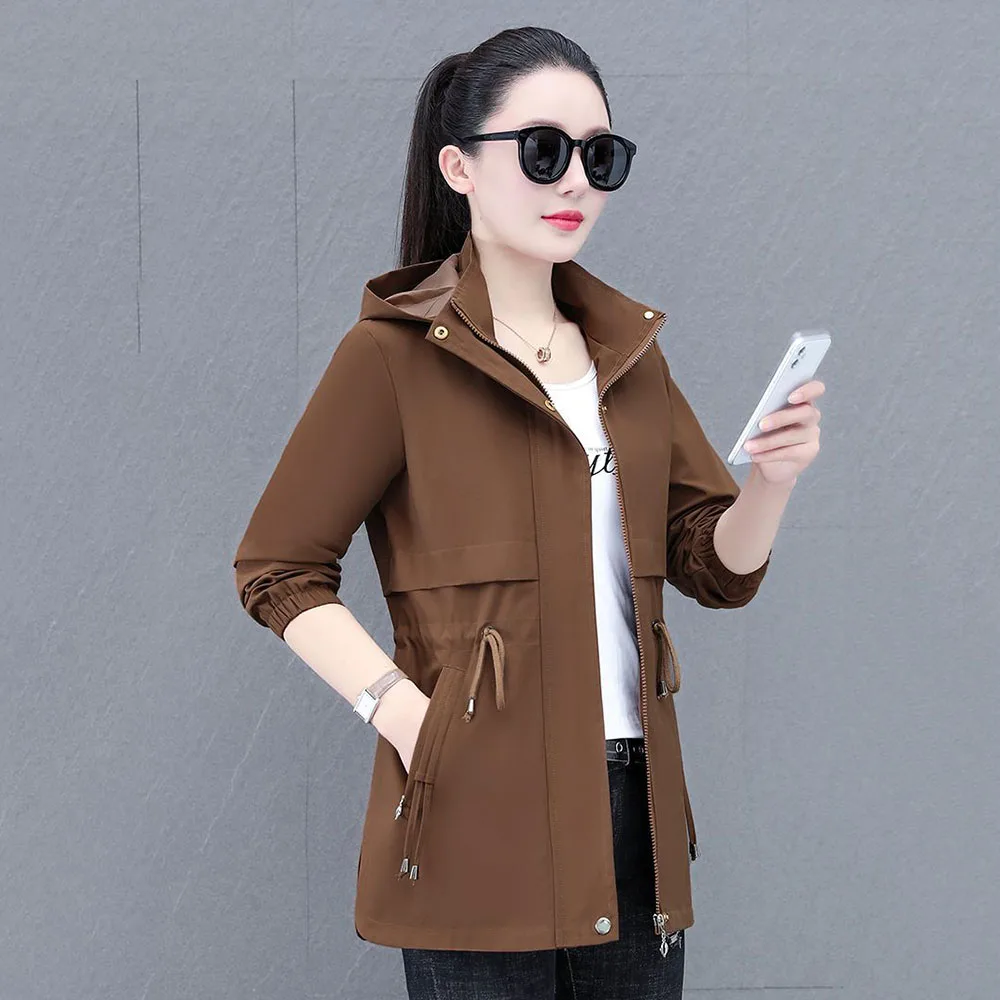 Spring Coat Women's 2024 New High-end Temperament Long Hooded Windbreaker Middle-aged Mother Joker Loose Top Tide.