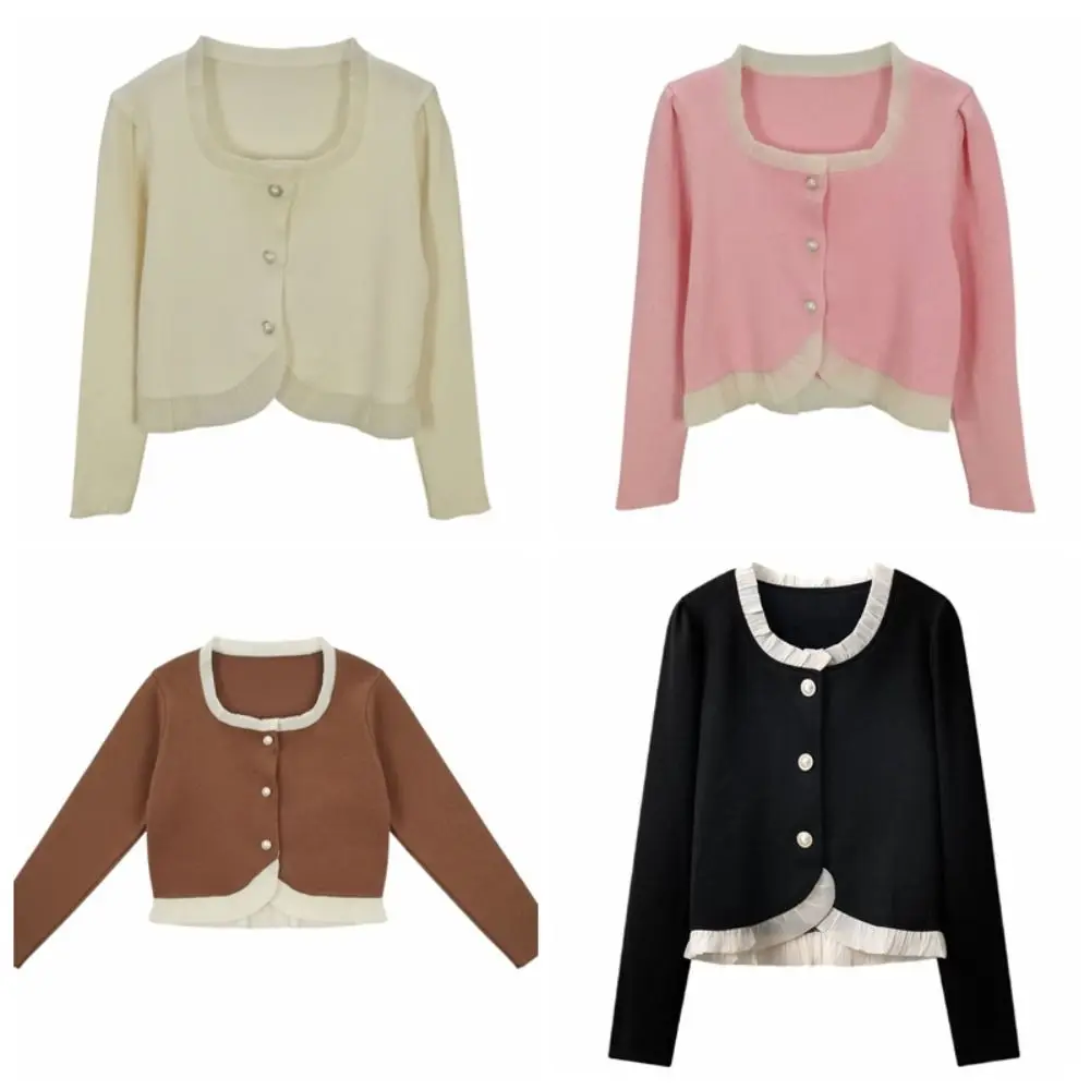 Maglioni primaverili in pizzo solido manica lunga autunno cardigan primaverili donna Y2K top larghi da donna cappotti corti slim femminili