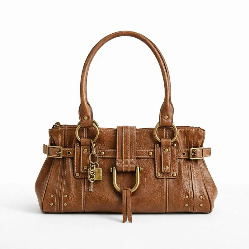 

New Trendy Design Zip Shoulder Bag, Retro Style Buckle Bag for The Armpit Area, Large Capacity Versatile Commuter Handbag