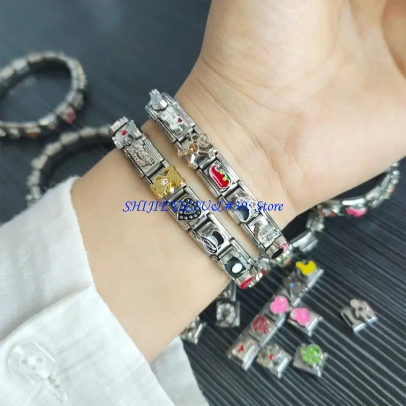 

E21F Interchangeable Italian Charm Bracelet Set Stainless Steel Links for Wristchain