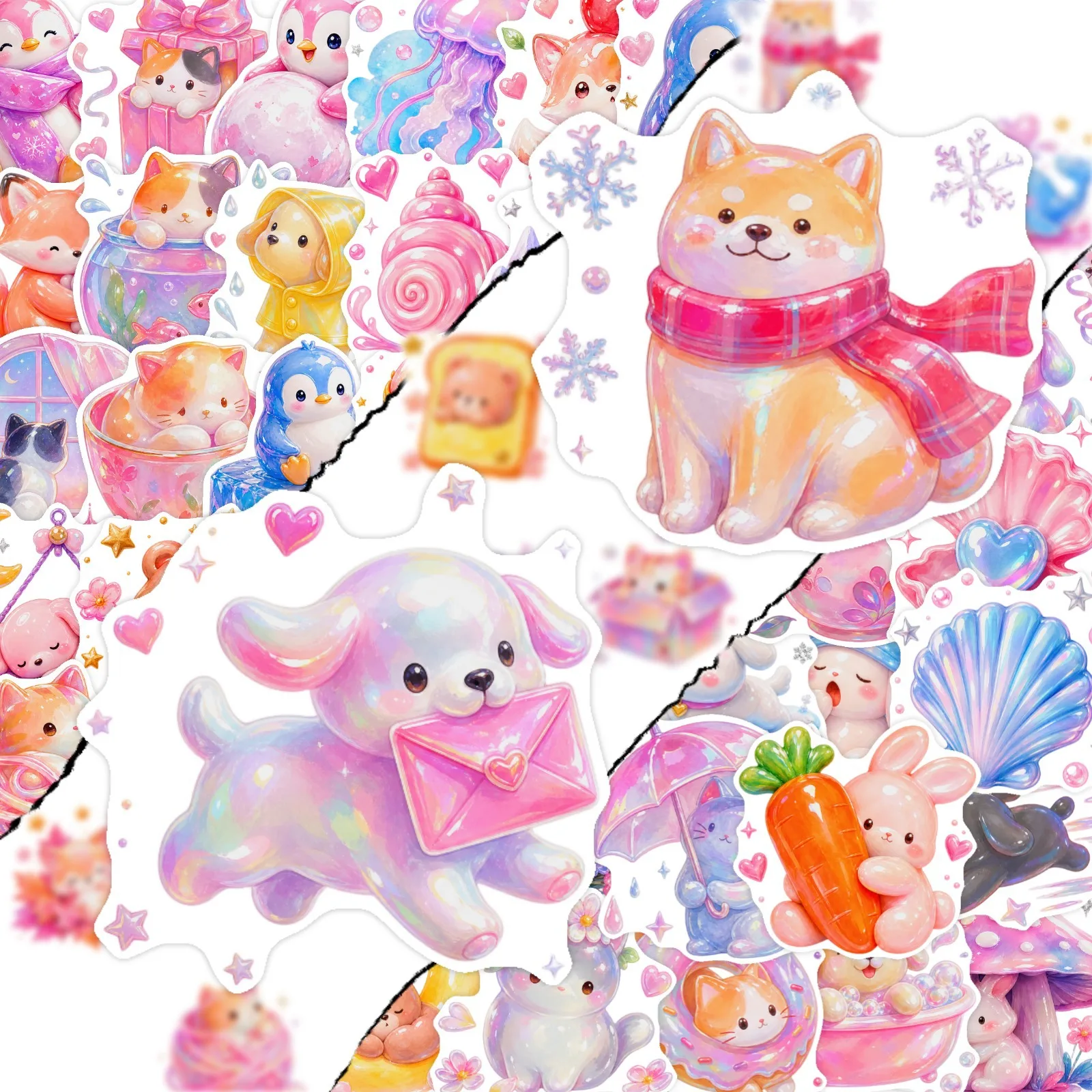 50 PCS Watercolor Style Animal Pattern Cartoon Stickers Hand Account Material Decorate Scrapbook Fridge Self Adhesive Decals