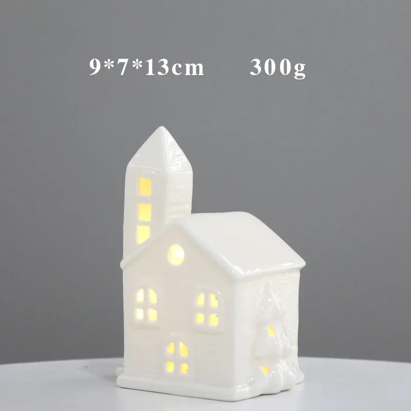 Nordic Style Ceramic House Decoration, Hollow Out Design, LED Lights, Atmosphere Decoration, Christmas Crafts and Gifts