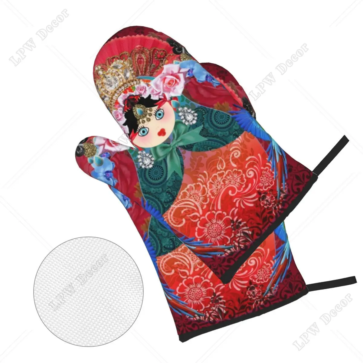 Russian Doll Matryoshka Oven Mitts and Pot Holders Sets of 4 Heat Resistant Non Slip Kitchen BBQ Gloves for Cooking Baking