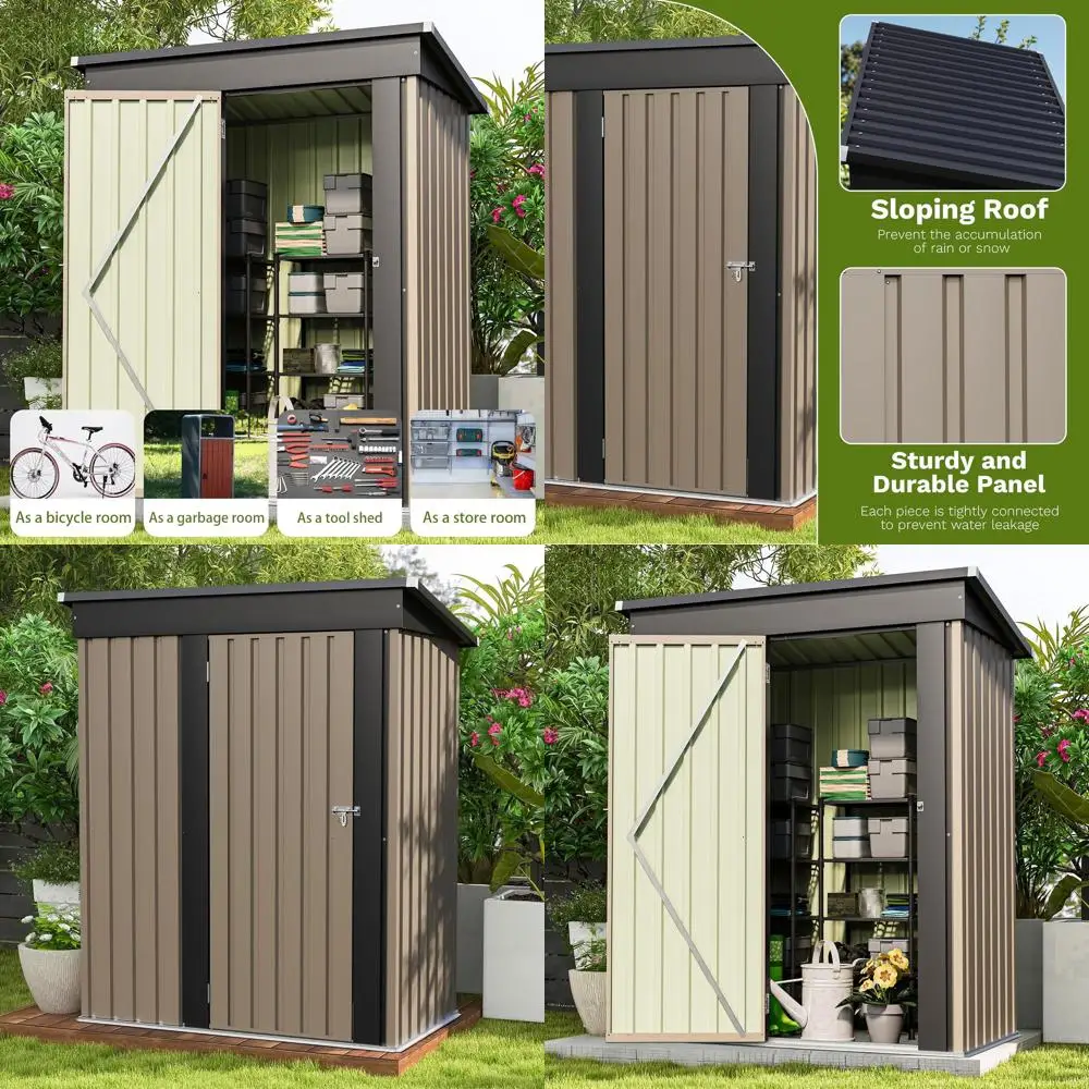 

Сарай для хранения на открытом воздухе 3x5 футов с наклонной крышей, запираемой дверью, идеально подходит для инструментов и садового патио, коричневый