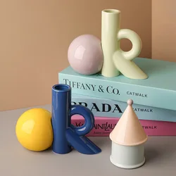 Creative Dopamine Ceramic Vase with A Sense of Luxury Ins High Appearance Hydroponic Flower Arrangement Geometric Ornaments