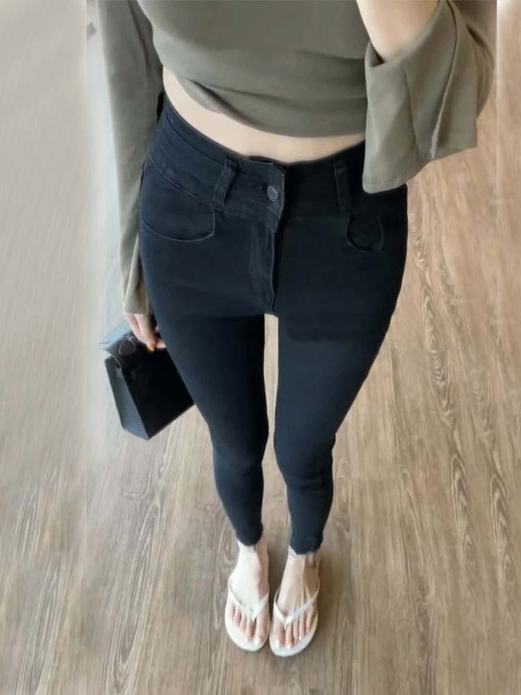 

High Waist Slim Fit Pencil Pants Women's Casual Long Trousers Elastic Slimming Color Jeans Cotton Stretch Denim