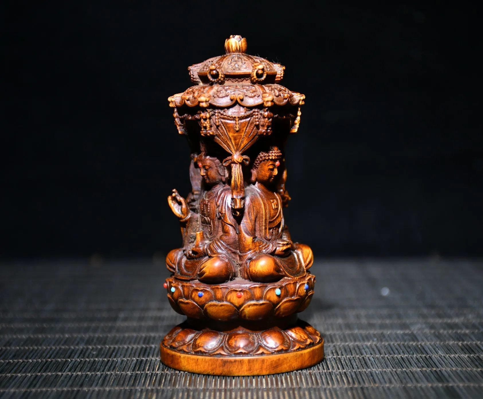 Natural wood Guanyin Tara Sakyamuni Buddha Statue Sculpture Handmade wood carving Three sides Three saints Buddha Statue Home De