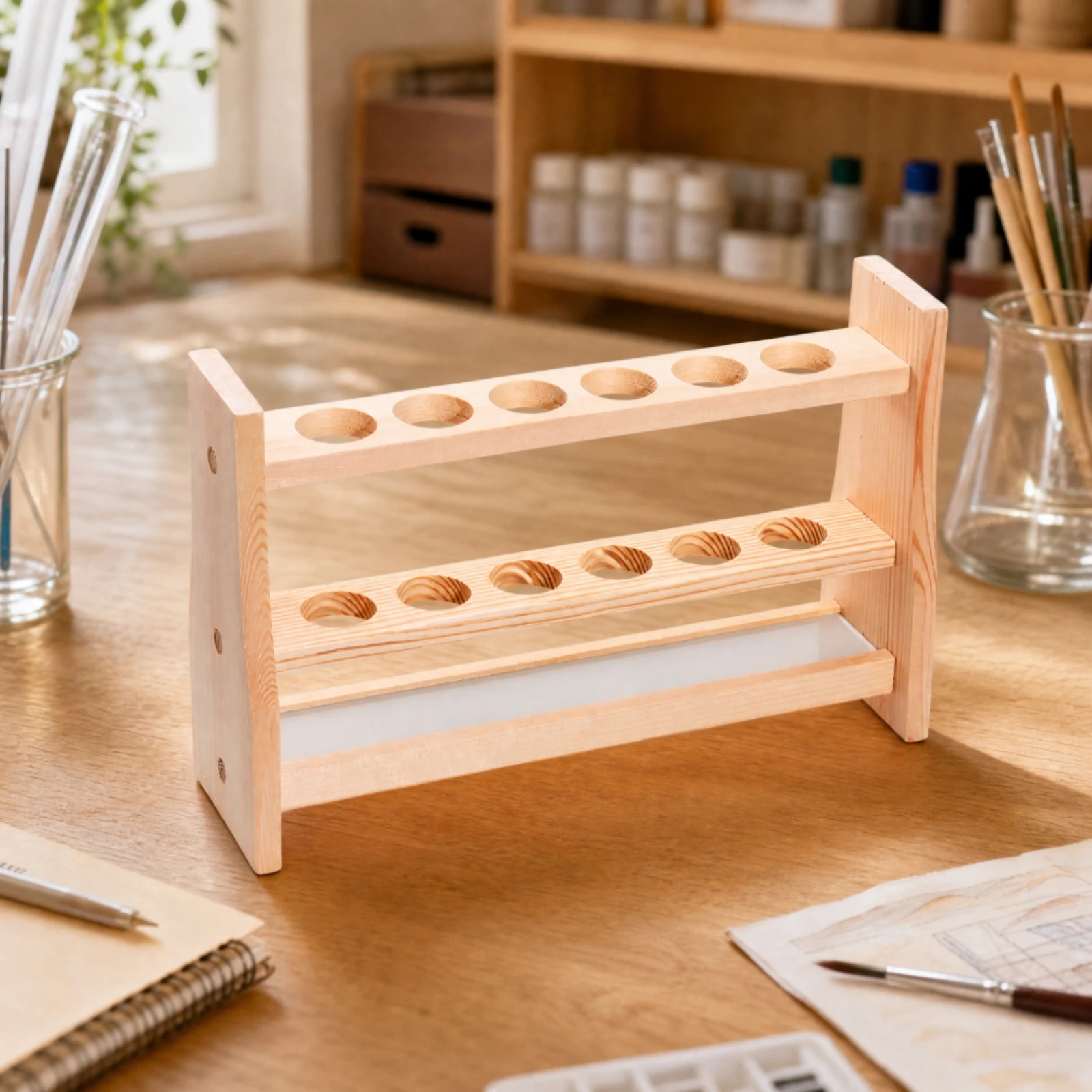 Wooden Colorimetric Tube Holder Smooth-Finished Colorimetric Tube Rack Laboratory Equipment Space-Saving Stand Economical