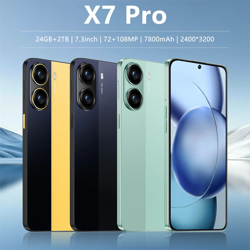 Gloednieuwe X7 Pro Smartphone 5G 7,3 inch Android 15 22GB 2TB Smart Mobiele Telefoon 7800mAh Dual Global Version Ontgrendelde Mobiele Telefoon