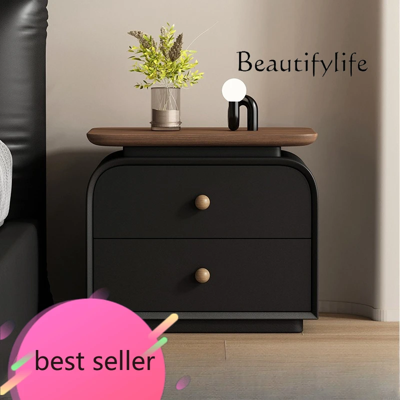 Medieval cream style all solid wood bedside table Italian minimalist small installation-free light luxury high-end bedroom stora