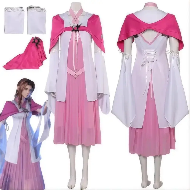 FF7 Rebirth Aerith Cosplay Fantasy Abiti rosa Anime Gioco VII Costume Travestimento Donne adulte Gioco di ruolo Fantasia Outfit cm;5