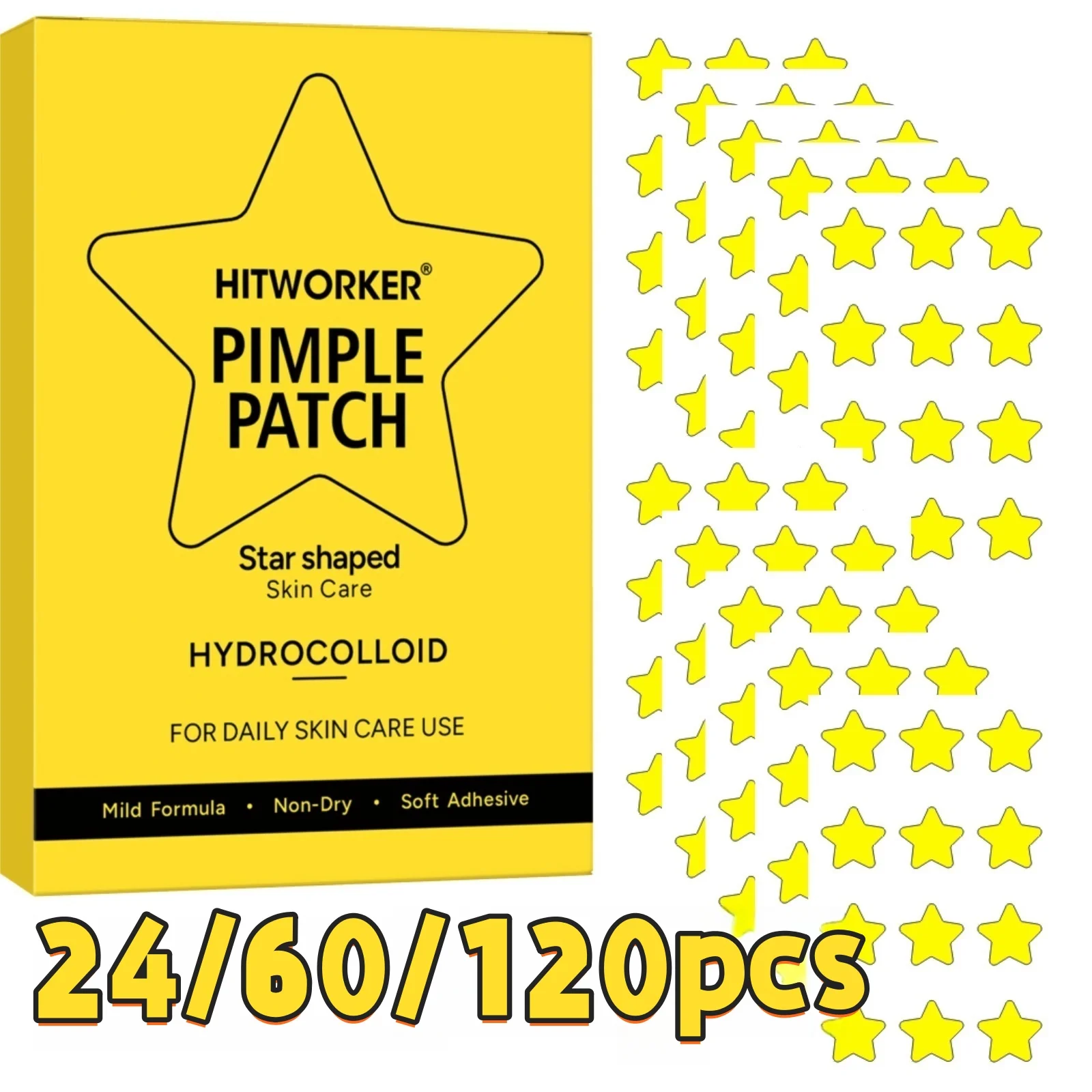 20/60/120 Counts Cute Yellow Star Acne Patches, Skin-Friendly Hydrocolloid Pimple Stickers for Daily Face Care