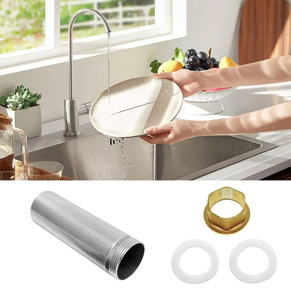 Tap Extension with Threaded Pipe Copper Nut + Extension Rod with Copper Thread, 2 Rubber Seals Tap Repair Kit
