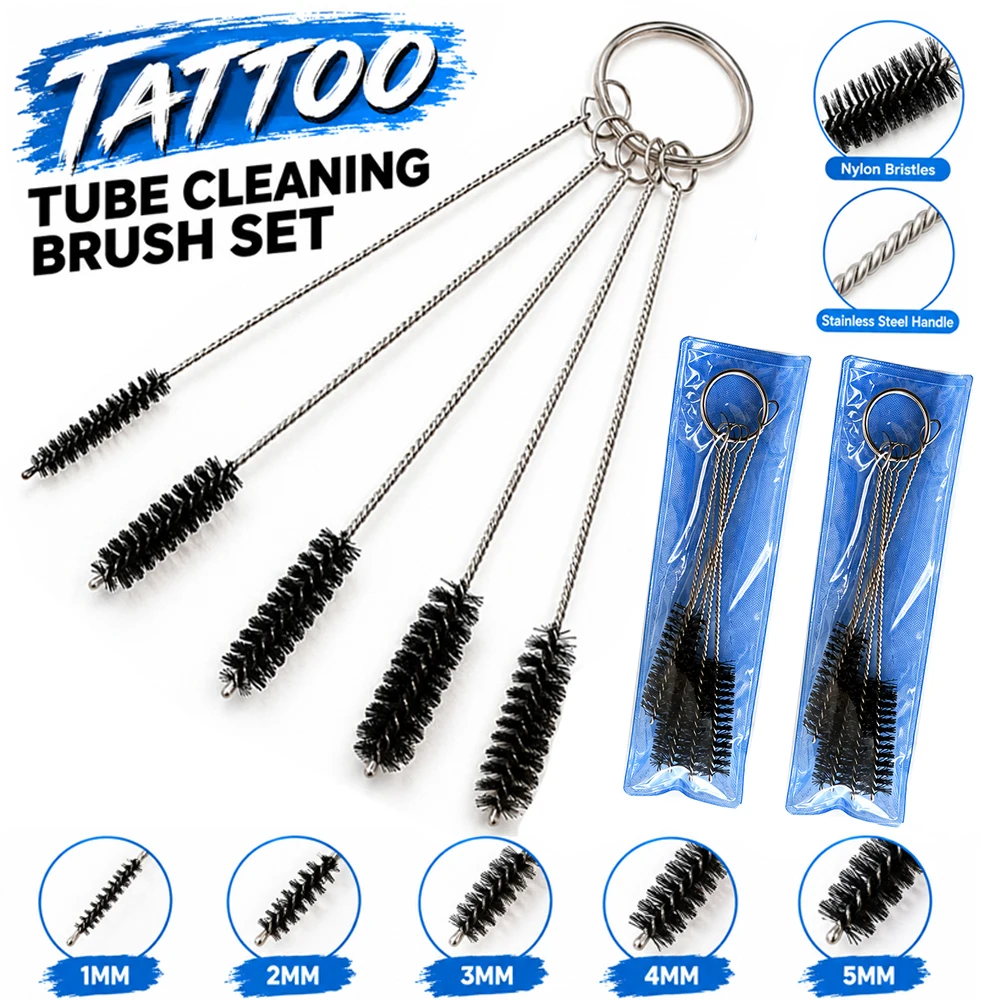 100/50/10/3 Sets 5pcs Tattoo Tube Cleaning Brush Set Nylon Tip Clean Brushes Tattoo Machine Tubes Grips Nozzles Pipe Clean Tools
