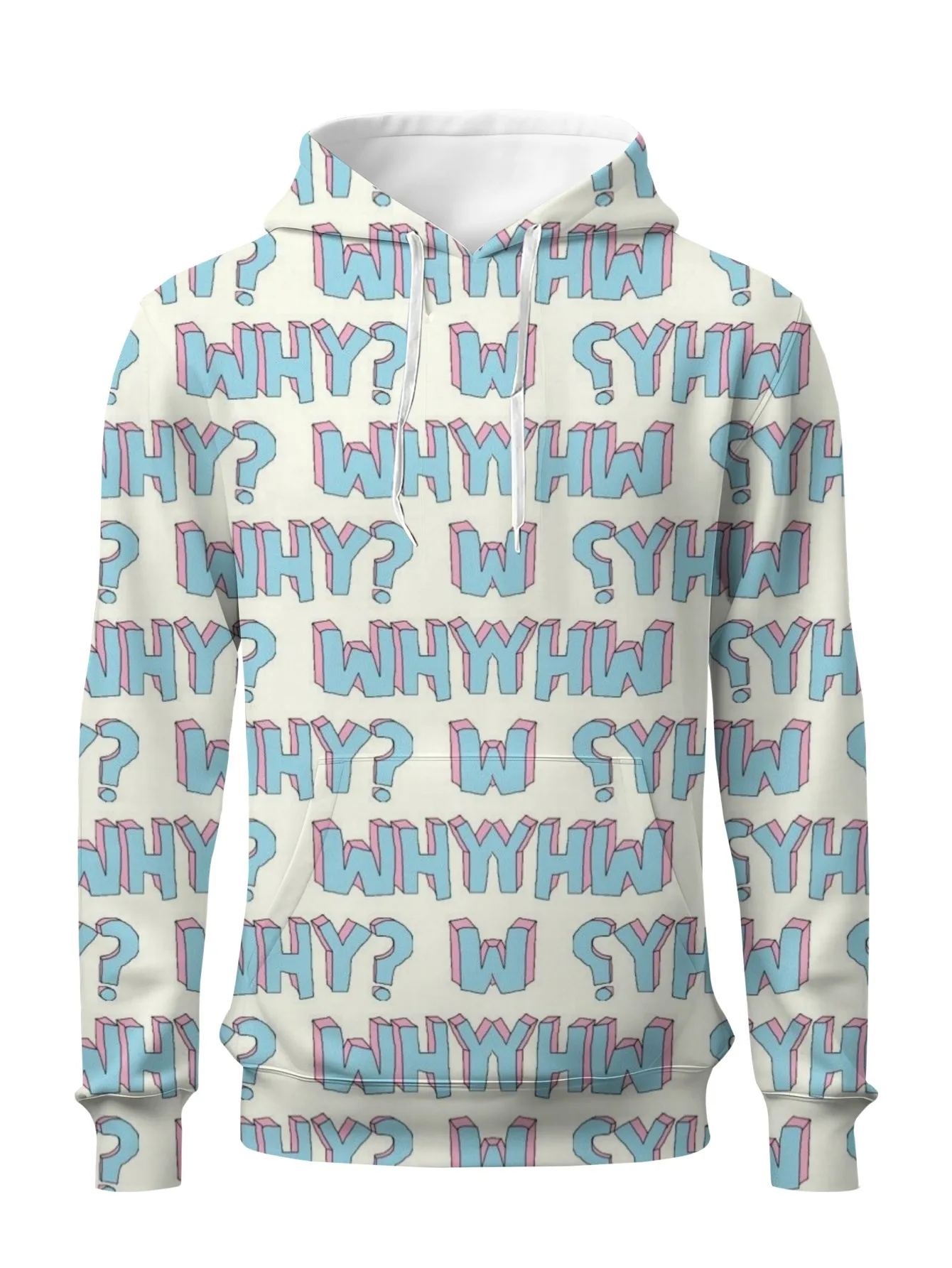 Unisex 3D WHY Letter Question Mark Repeat Print Hoodie Loose Long Sleeve Casual Pullover Sweatshirt