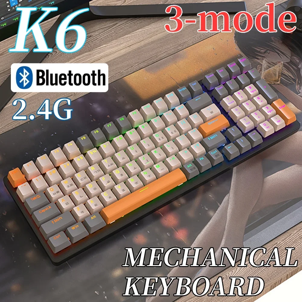

K6 Wireless Mechanical Keyboard 100 Keys Hot-Swap Keyboard Bluetooth 5.0 2.4G Type-C Wired 3-mode Gamer Keypad Multiple Light