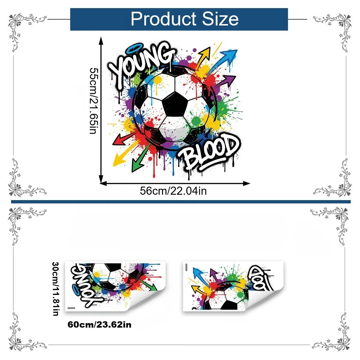 Soccer Themed Wall Decal Featuring Bold Ball Design with Energetic Arrows and Colorful Splatters for Childrens Spaces