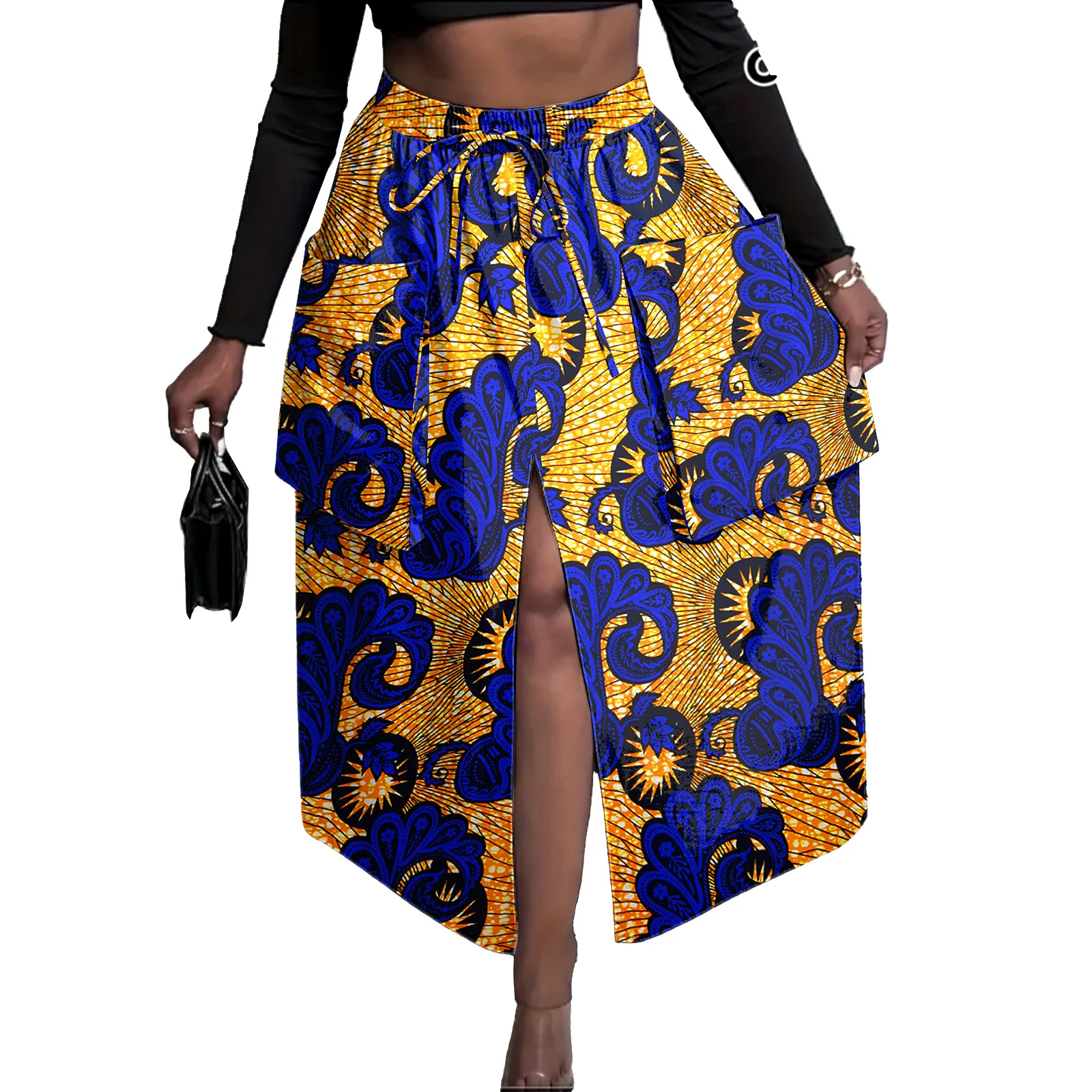 

African Attire for Women Ankara Skirt with Big Pockets Kente Cloth Wax Print Skirt Dashiki Dress