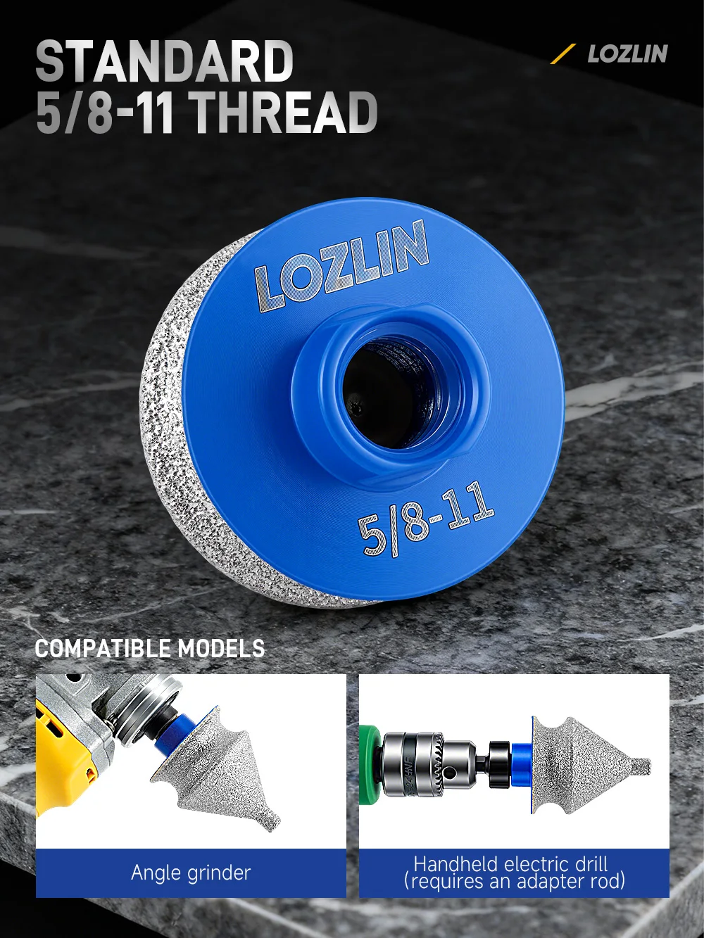 LOZLIN Diamond Chamfer Reaming Bit M14 5/8-11 for Porcelain Tile Ceramic Marble Granite Hole Enlarging Edge Trimming & Grinding