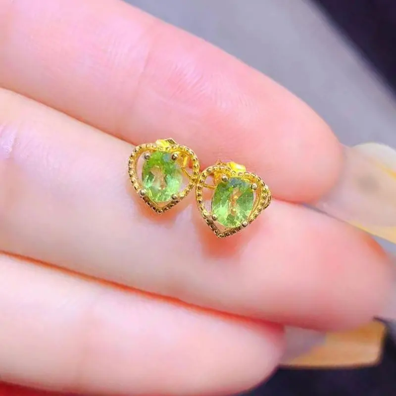 

Heart Shape Silver Gemstone Stud Earrings 5mm*4mm Natural Peridot Jewelry with Certificate 925 Silver Peridot Stud Earrings