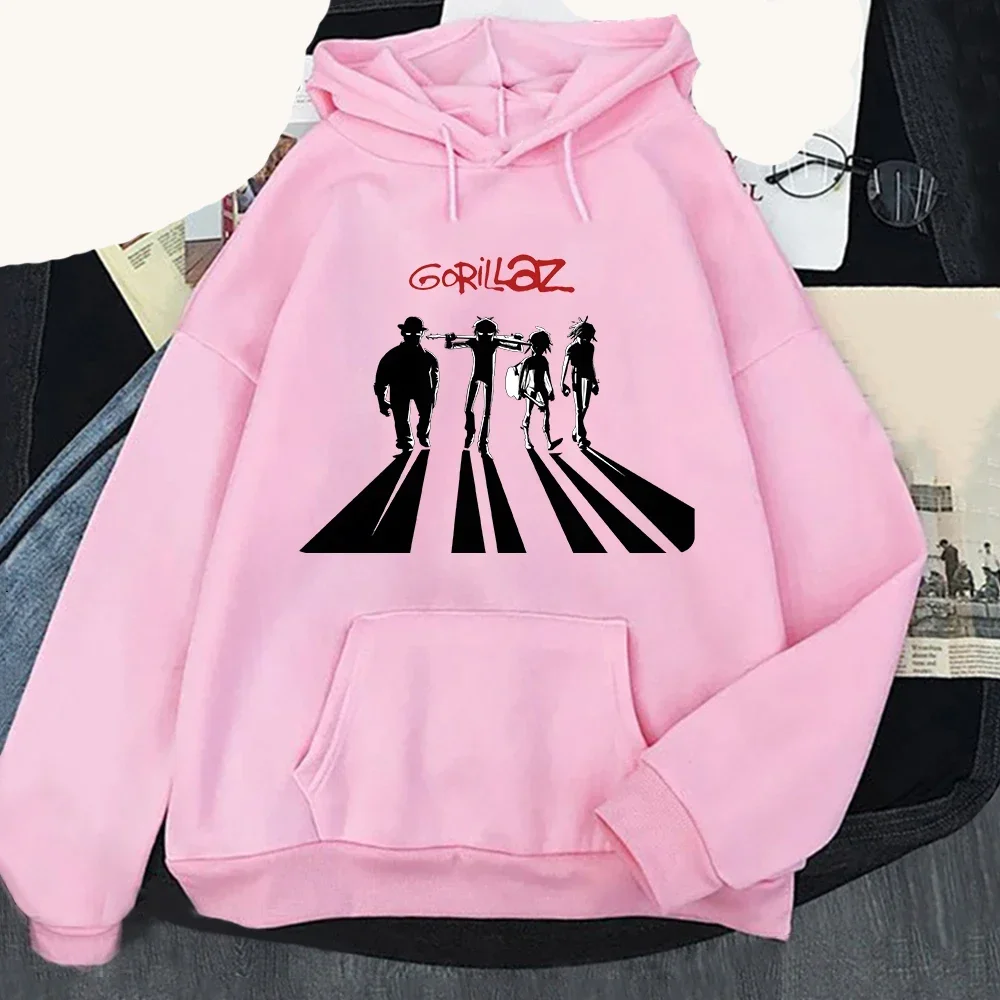 Gorillaz هوديي الموسيقى الفرقة طباعة الرجال امرأة هوديس غير رسمية الهيب هوب مقنعين موضة Harajuku Kawaii تي شيرت المرأة Y2K الملابس #3