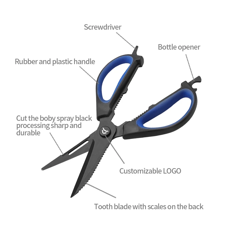 Home multifunctional scissors Fish maw cut open shrimp cut kitchen cut outdoor scissors curved mouth scissors