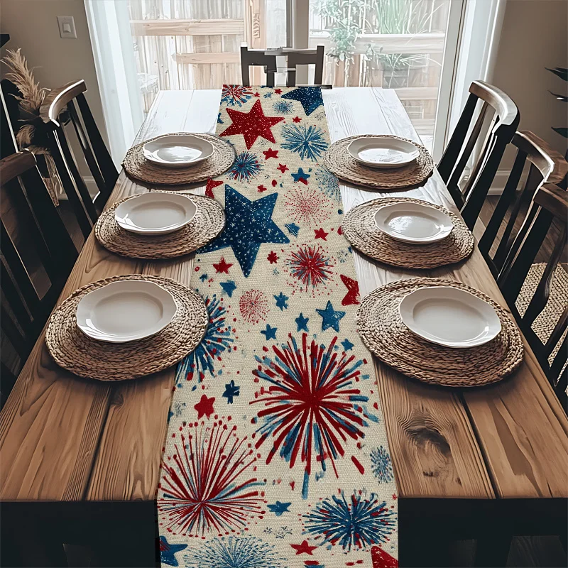 Retro Fireworks And Star-Printed Table Flags, Home Decoration, Suitable For Independence Day Celebrations And Wedding Occasions