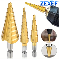 ZEXEF Hss Steel Titanium Coated Step Drill Bits 3-12mm 4-12mm 4-20mm Step Cone Cutting Tools Steel Wood Metal Drilling Power Set