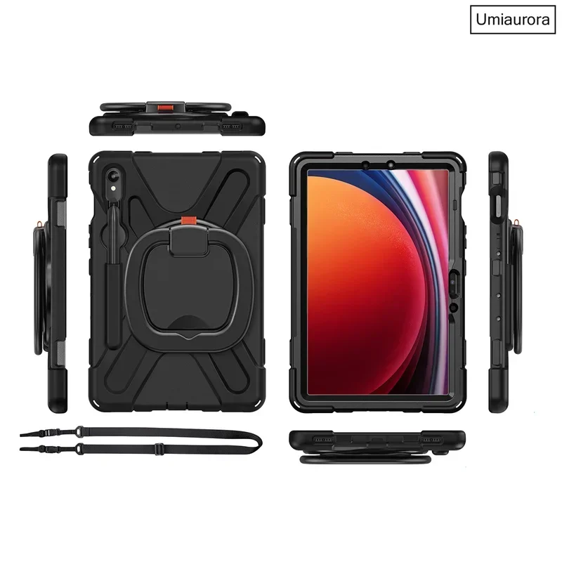 For Samsung Tab S7 S8+ S9 FE Plus 12.4 inch S10 Ultra SM-X920 X820 X610 X520 Heavy Duty Rugged Tablet Case Pull Ring Stand Funda