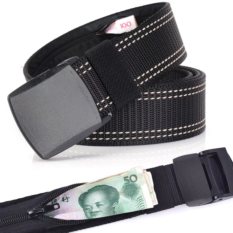 Multifunction Hidden Cash Waist Belts Nylon Tactical Belt 120cm Men Women Travel Anti Theft Strap Belts Wallet Plastic Buckle